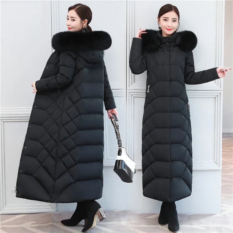 Зимняя куртка женские длинные пуховые пальто парки с натуральным меховым