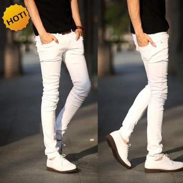 

NEW 2021 indoor Solid Casual white boys hip hop jeans men teenager pencil pants skinny students streetwear jeans men homme 27-34