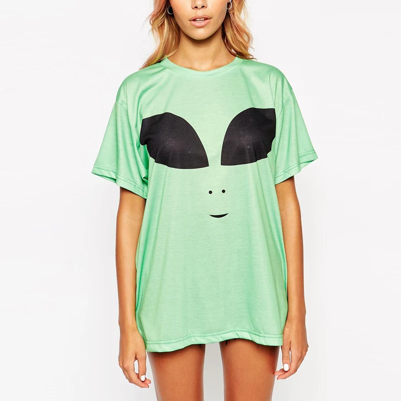 Иностранец напечатан на верхний светильник зеленая свободная футболка с