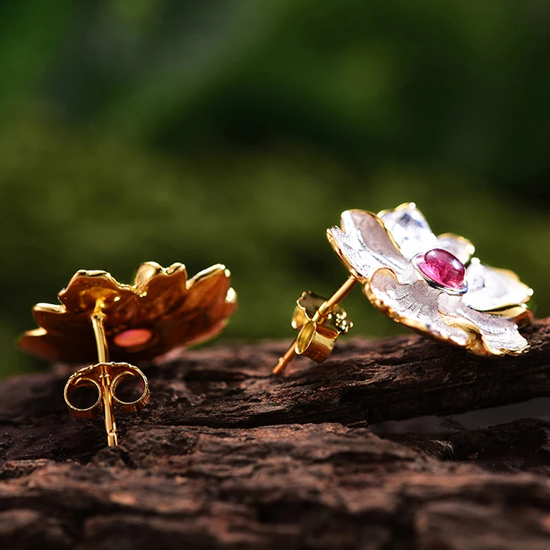 Женские серьги-гвоздики Пион Lotus Fun серьги из серебра 925 пробы с натуральным