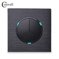 coswall 3 gang 2 way random click on off passage wall light switch switched led indicator black silver grey aluminum panel