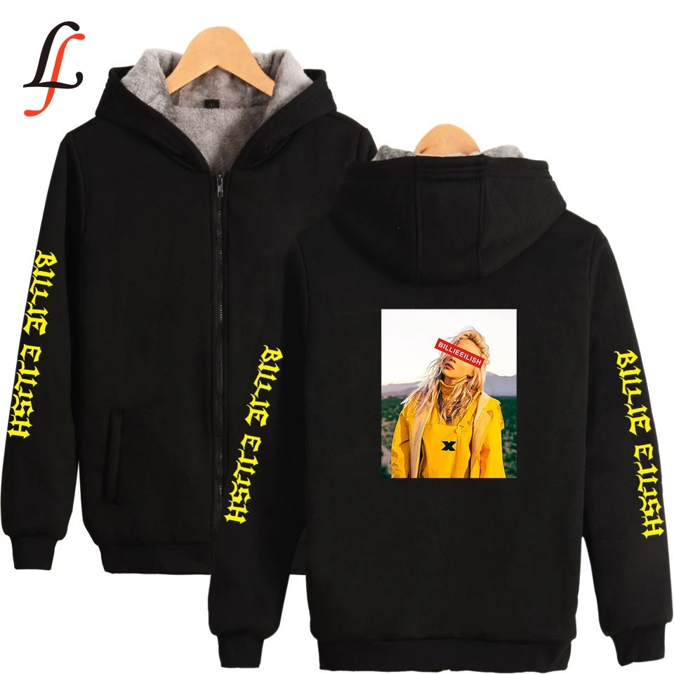 Billieeilish Billie eilish Supper Warm Hoodies Sweatshirt Plus Thick Winter Zipper harajuku Jacket unisex Streetwear | Женская одежда