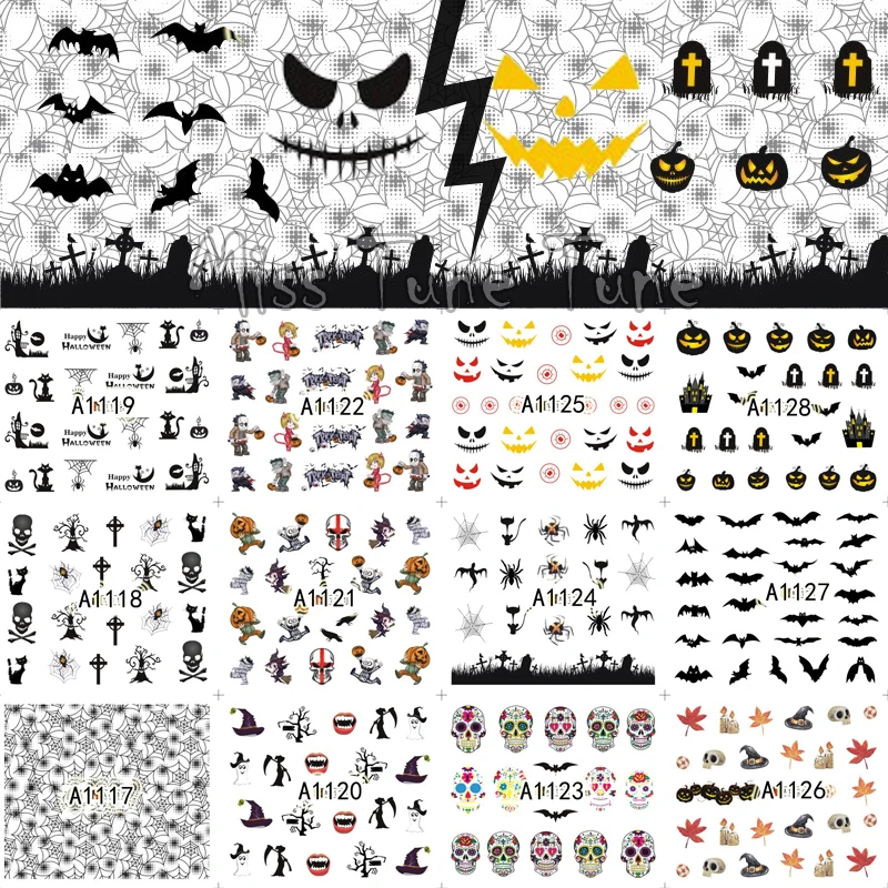 Большой Хэллоуин дизайн ногтей передачи воды наклейки для переводная картинка