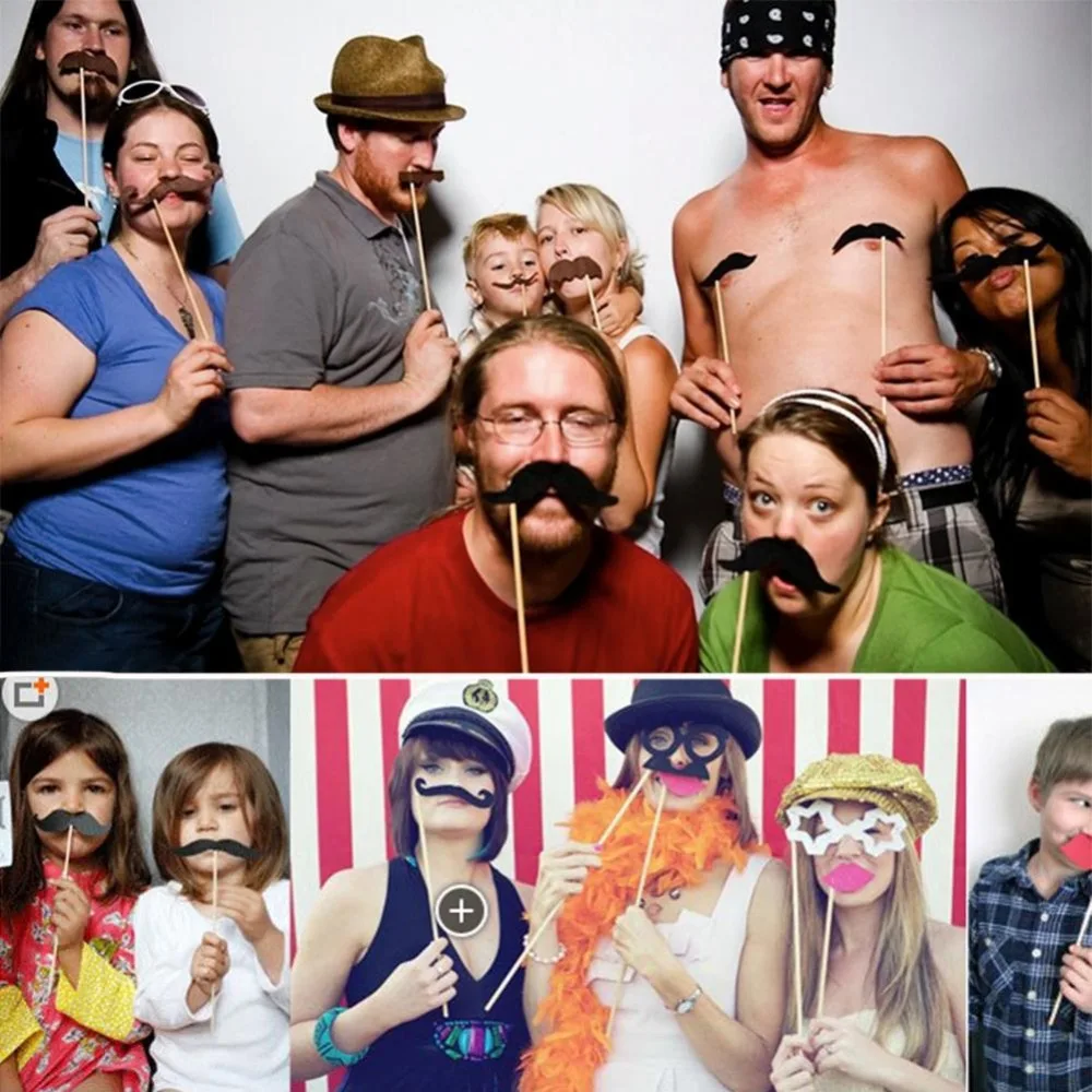 DIY Photo Booth Реквизит Маска на палочке Усы для рождественской вечеринки декор