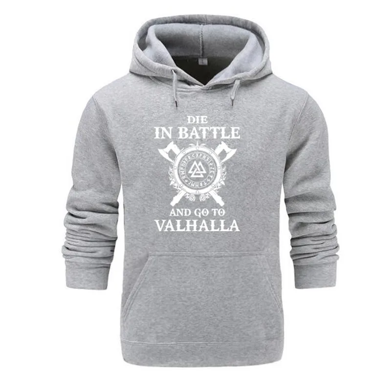 Light gray Odin Викинги Толстовка для мужчин Die In Battle And Go To Valhalla модные толстовки Зима Осень Хип Хоп Уличная - Цвет: Light gray
