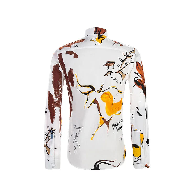 2019 Men's printed shirt slim fit long sleeves fashion moda hombre casual Brand Men Clothing comfortable and soft touch | Мужская
