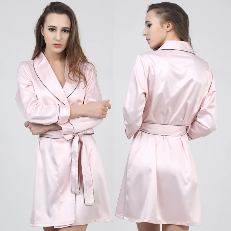 Сексуальный элегантный женский халат ночная рубашка с длинным рукавом Шелковый