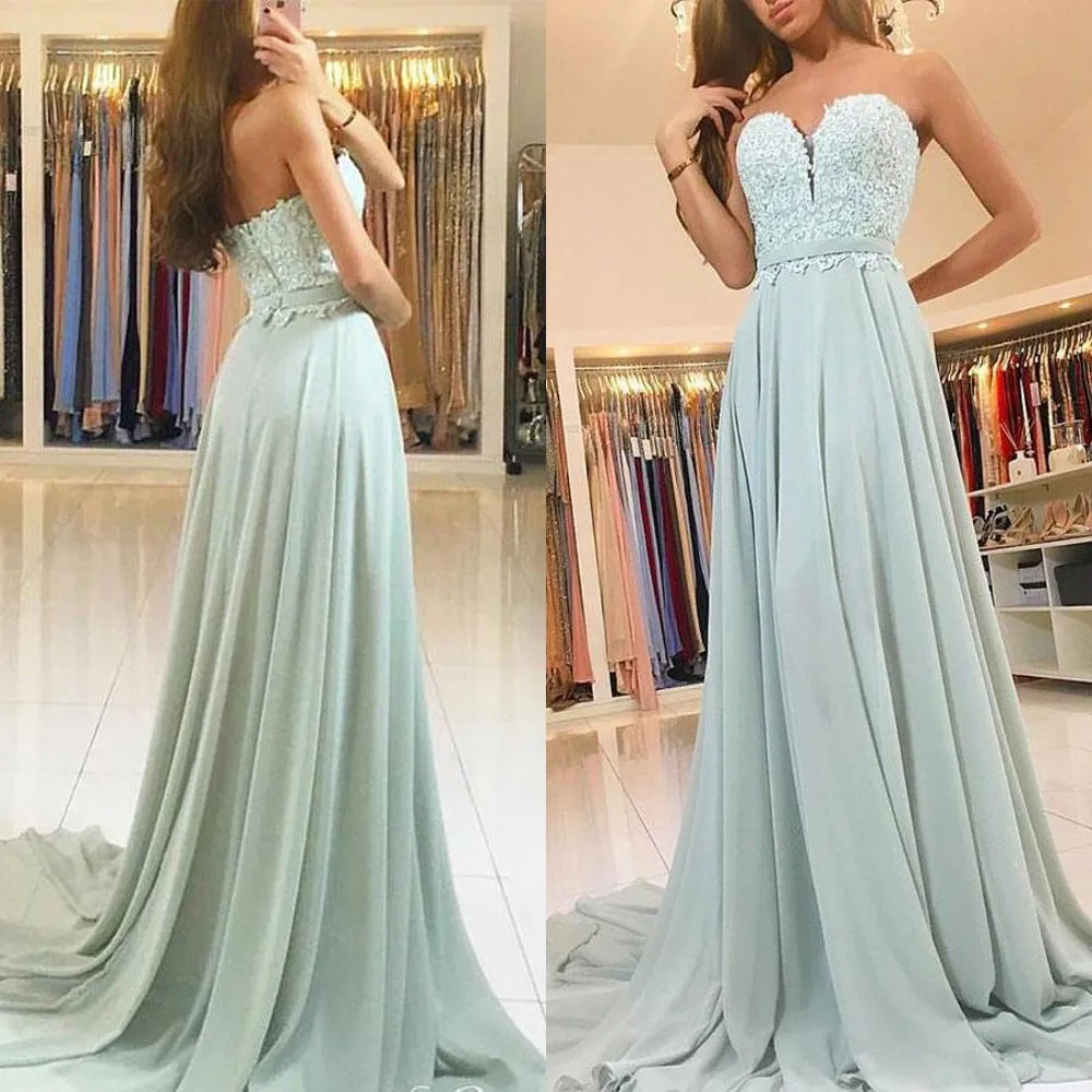 

Elegant Long Chiffon Bridesmaid Dresses Strapless A Line Lace Top Cheap Women Wedding Party Gowns 2019 Custom Made