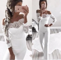 elegant off shoulder lace rompers womens summer jumpsuit sexy ladies casual long trousers overalls white jumpsuit