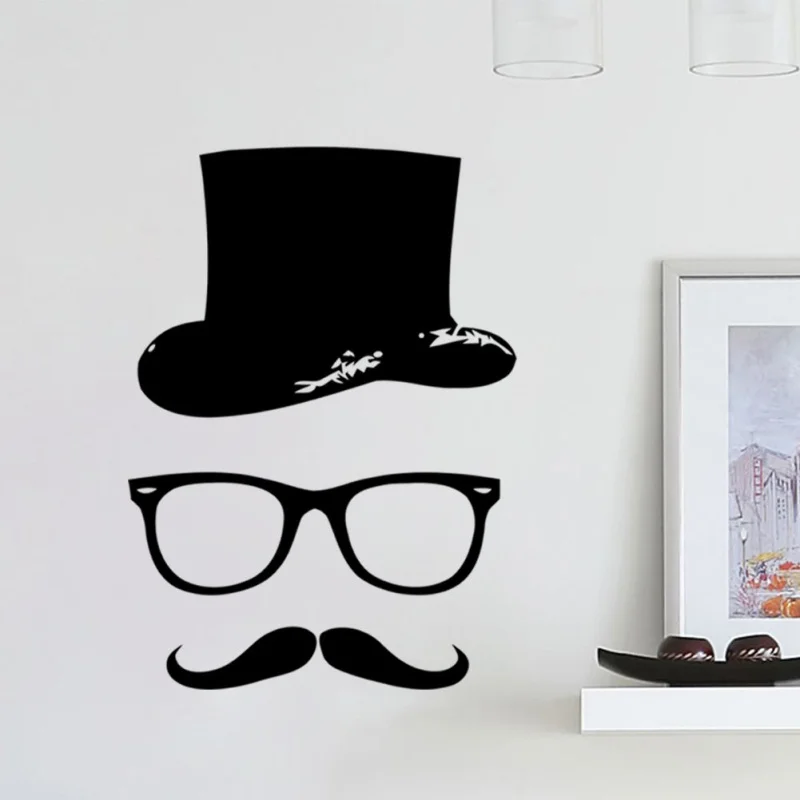 Оптовая продажа 2016 наклейка на стену шляпа с усами для парикмахерских стеклянная