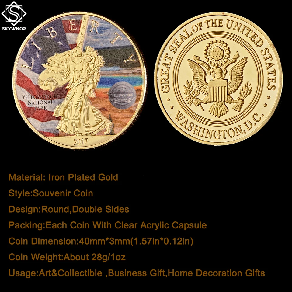 2017 сувенирная монета США всемирно известный национальный парк Йеллоустоун в