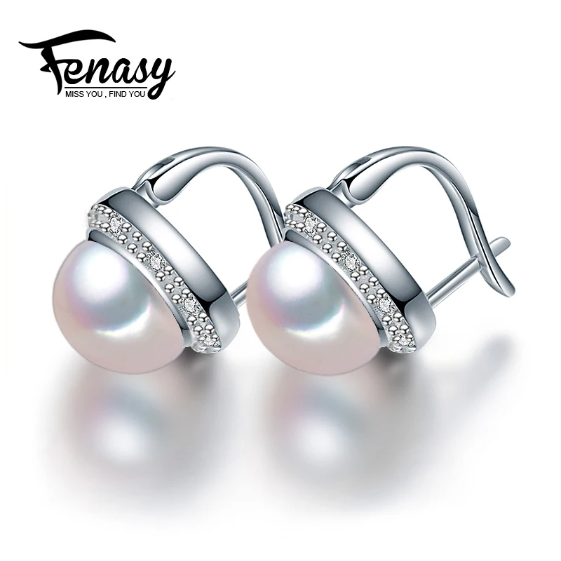 FENASY 925 стерлингового серебра серьги из натурального пресноводного жемчуга