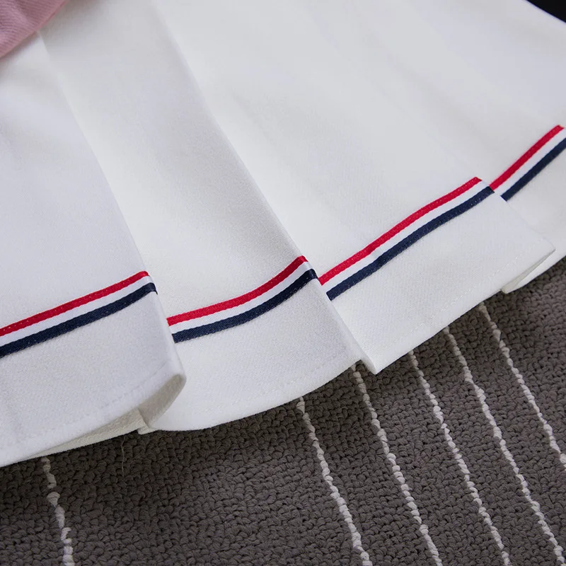 

Cotton New Summer College Wind Stripes Contrast Color Skirt Women Harajuku Cotton Loose High Elastic Sweet Pink Pleated Skirt