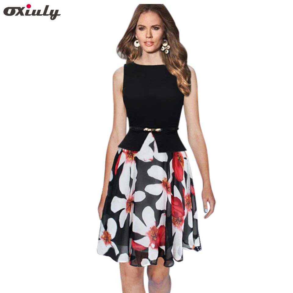 Oxiuly женское летнее элегантное шифоновое платье в горошек с поясом и цветочным