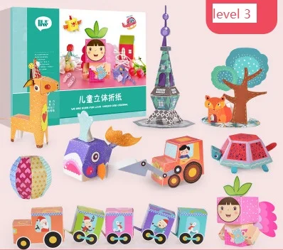 level 3 3 уровня детская цветная крафт-бумаги оригами игрушки пластика для детей, с изображением фрагментов из животных flexagon складывания бумаги для художественного ремесла Сделай Сам развивающие игрушки - Цвет: level 3