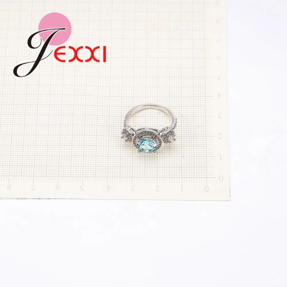 

Fashion Big Round Blue Crystal with Double Round Paved Micro Cubic Zircon 925 sterling-silver-jewelry for Women Rings