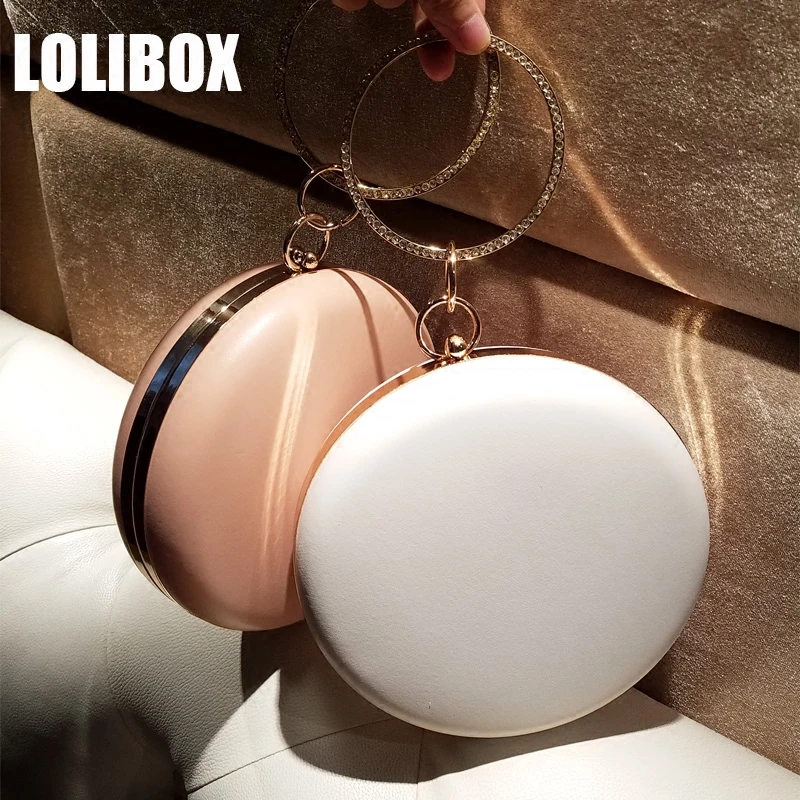 LOLIBOX женские сумки с металлическим кольцом и алмазной ручкой круглые вечерние