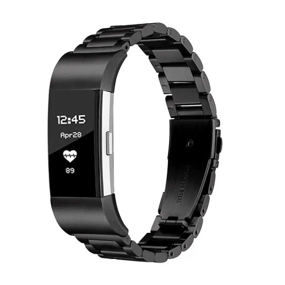 Black Для Fitbit Charge2, 3 ремешка, нержавеющая сталь, ремешок с металлической пряжкой, ремешок на запястье, Смарт-часы, ремешок, серебристый, черный - Цвет ремешка: Black