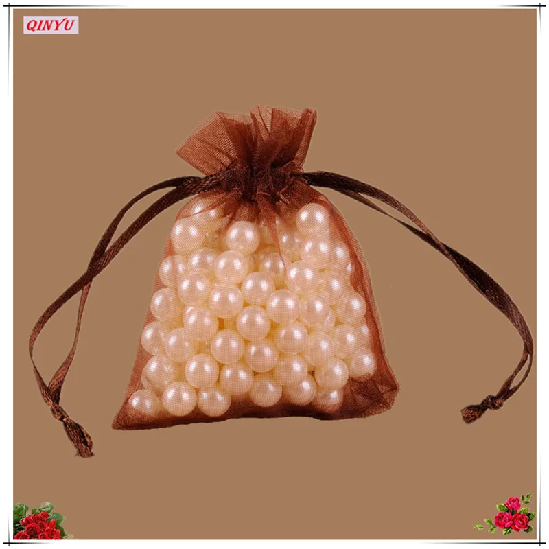 25 шт., 20x30, 25x35, 30x40, 35x50 см, тюлевые сумки из органзы, прозрачные Упаковочные сумки, свадебные подарочные мешки для конфет, товары для свадебной вечеринки 6Z - Цвет: brown