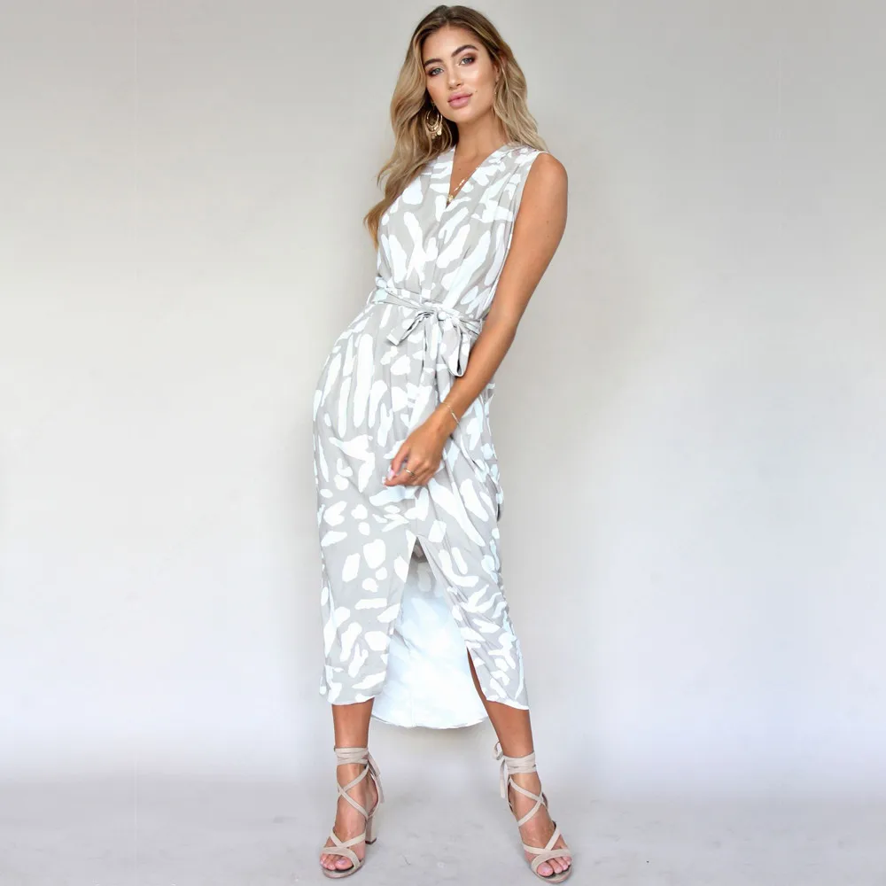 Женское платье с принтом Макси-платье в стиле бохо v-образным вырезом без рукавов