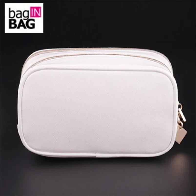 BagINBAG модная двухслойная косметичка из искусственной кожи органайзер с белой