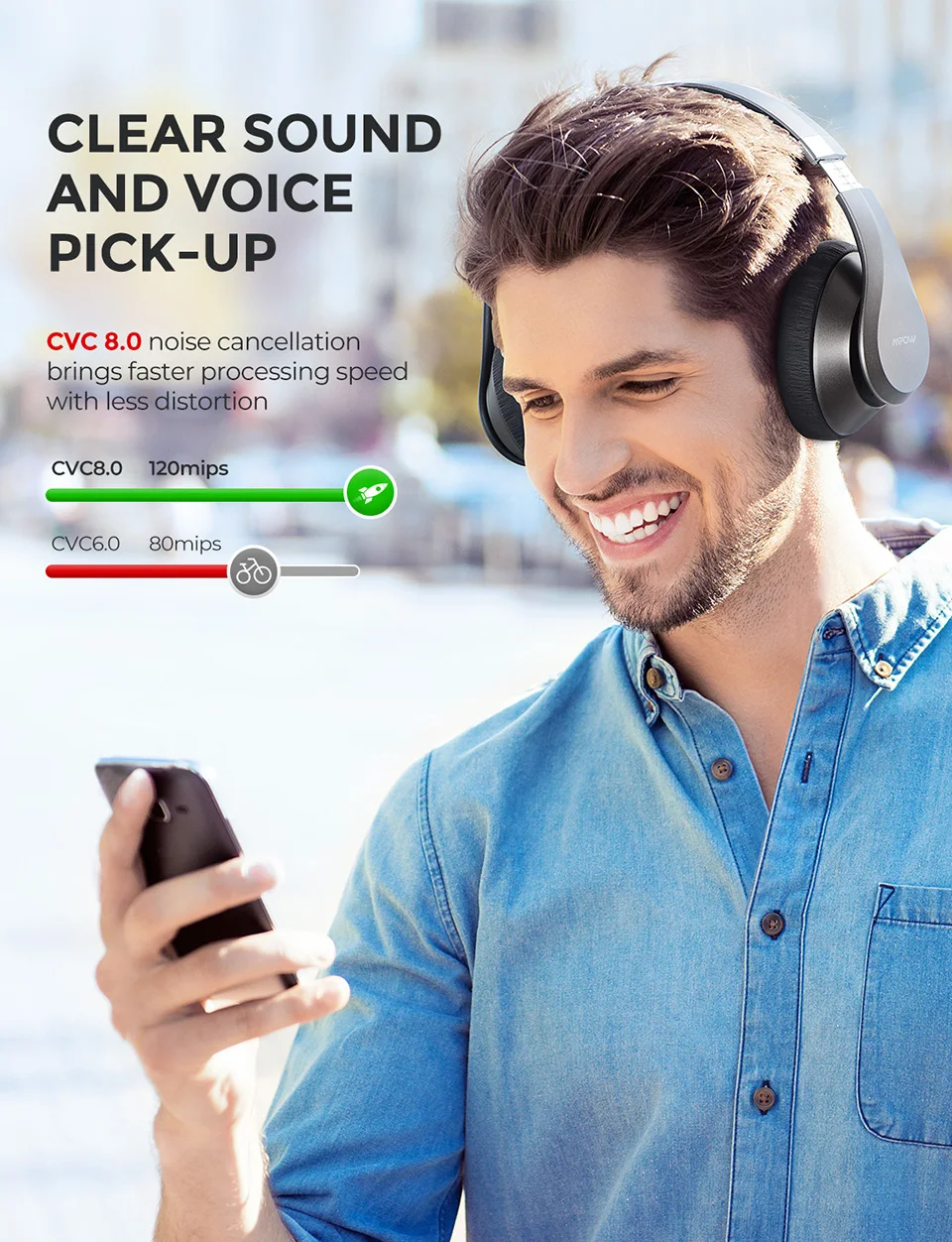 Mpow H20 Bluetooth наушники беспроводные наушники с HiFi глубоким басом шумоподавления микрофон гарнитура с 30 ч Время воспроизведения для IPhone 11