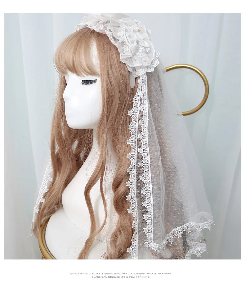 

Sweet Star Embroidered Lolita Veil Navy Blue/White Elbow Short Lace Veil