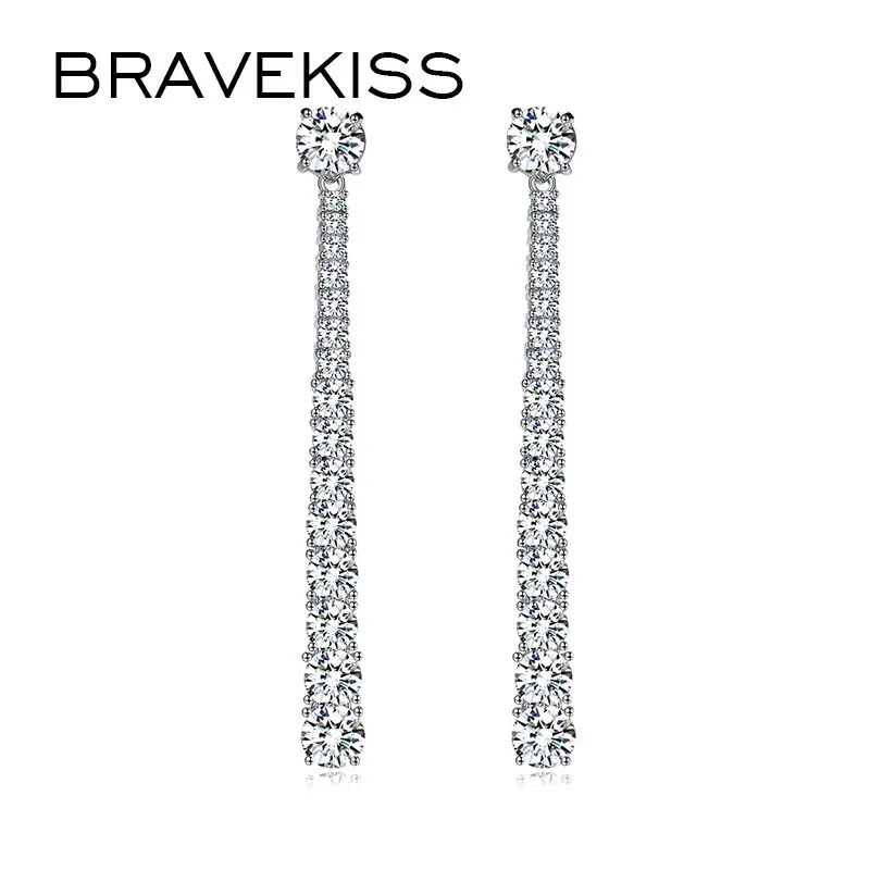 BRAVEKISS Роскошные Длинные Прямоугольная форма простой кристалл падение серьги для