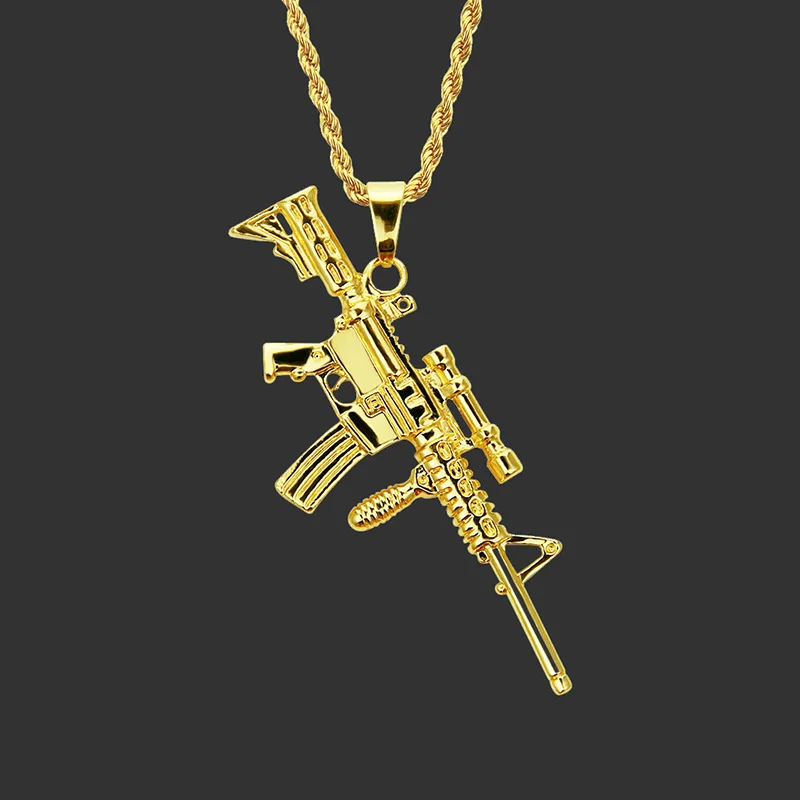 Мода AK47 револьвер Uzi пистолет кулон ожерелья для женщин мужчин хип хоп ювелирные изделия стимпанк Bling горный хрусталь Золото Длинная цепочка ожерелье