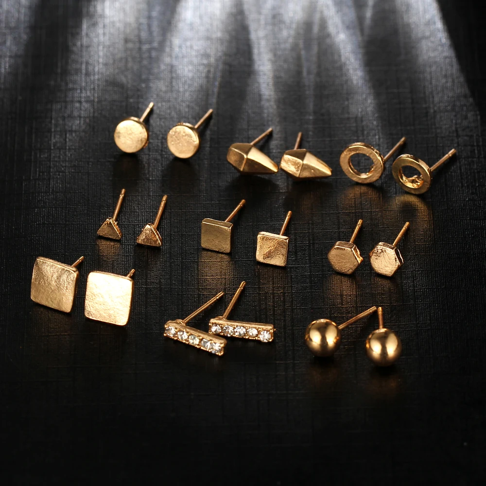 Серьги пусеты IF ME Комплект сережек для женщин круглые маленькие геометрические