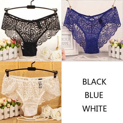 blackbluewhite JERRINUT, 3 шт., сексуальные кружевные короткие женские трусы, Прозрачное нижнее белье для женщин, низкая талия, хлопок, дышащие женские трусы - Цвет: blackbluewhite