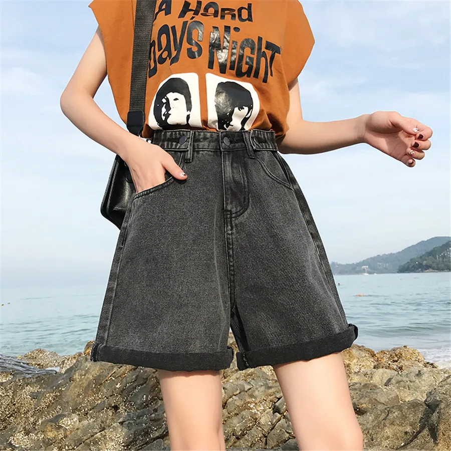 Модные джинсовые шорты для женщин джинсы с высокой талией широкие шаровары