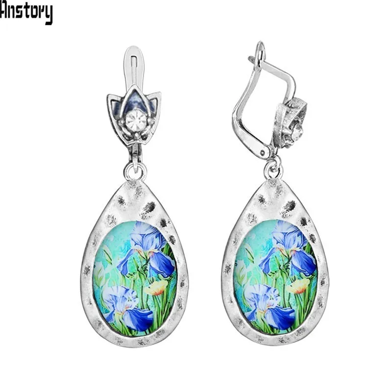 Resin Flower Винтажные овальные розовые кварцевые нефритовые серьги для женщин, античные посеребренные серьги в форме капли воды, модное ювелирное изделие TE531 - Окраска металла: Resin Flower