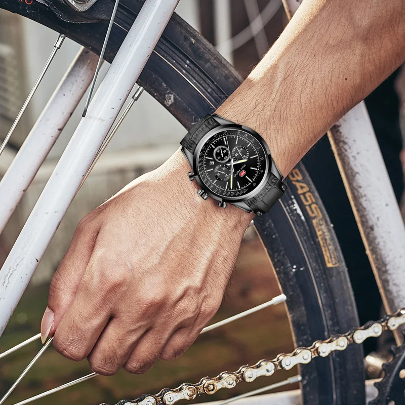 Часы мужские спортивные деловые кварцевые из нержавеющей стали с кожаным