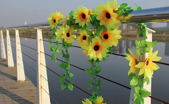 240 см длинные искусственные подсолнухи шелковые цветы гирлянда лоза плющ ротанг