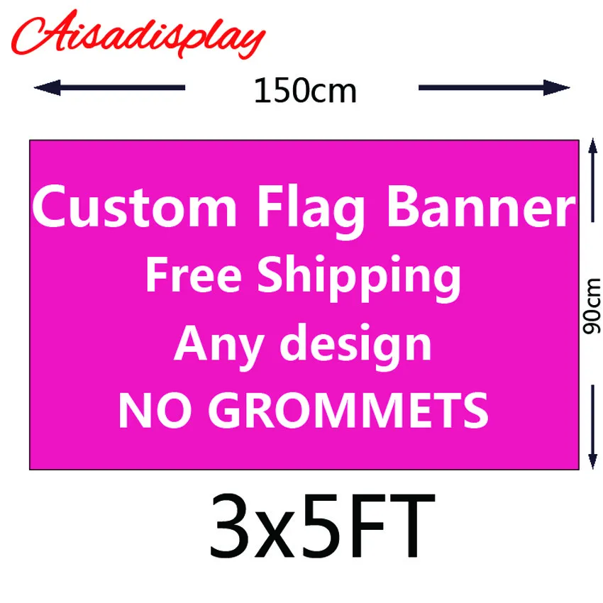 No Grommets 3'x5' Изготовленный На Заказ Флаг или 3x5 футов(150 х 90 см) с цифровая печать всех цветов любой дизайн - Цвет: No Grommets