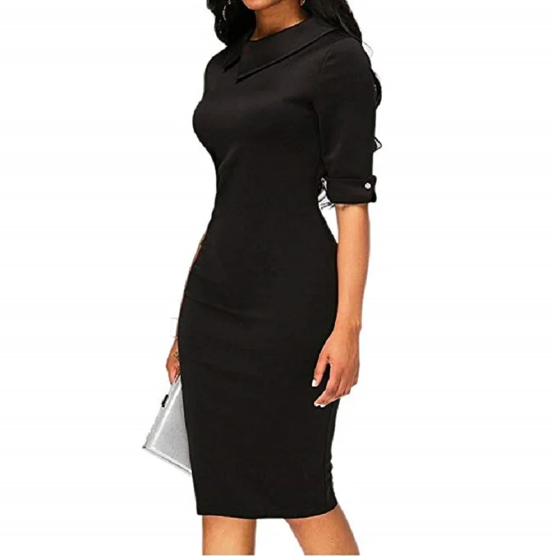 Женское винтажное офисное платье с асимметричным воротником и лацканами