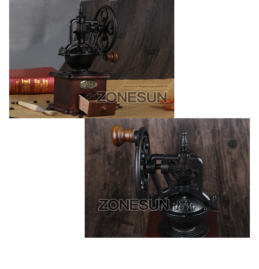 

ZONESUN Ferris Wheel Design Vintage Manual Coffee Grinder With Ceramic Movement Retro Wooden Coffee Mill For Home Decoration