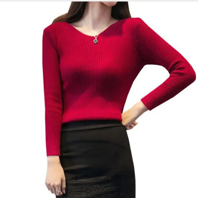Женский трикотажный свитер с V-образным вырезом и длинным рукавом | Женская