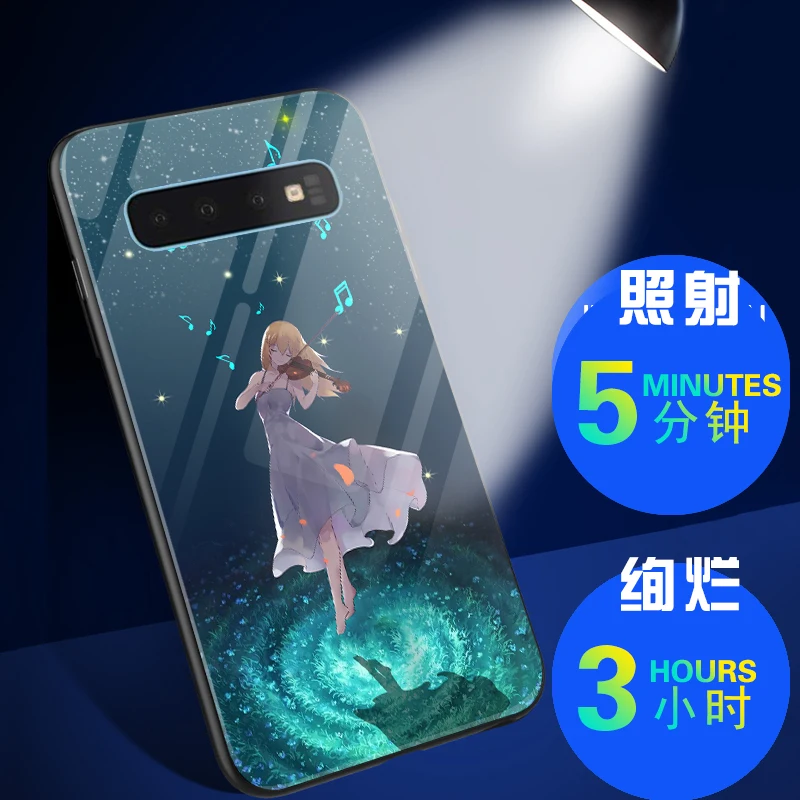 Светящийся стеклянный чехол для Samsung Galaxy S8 S9 S10 A7 A8 Plus 2018 роскошный светящийся