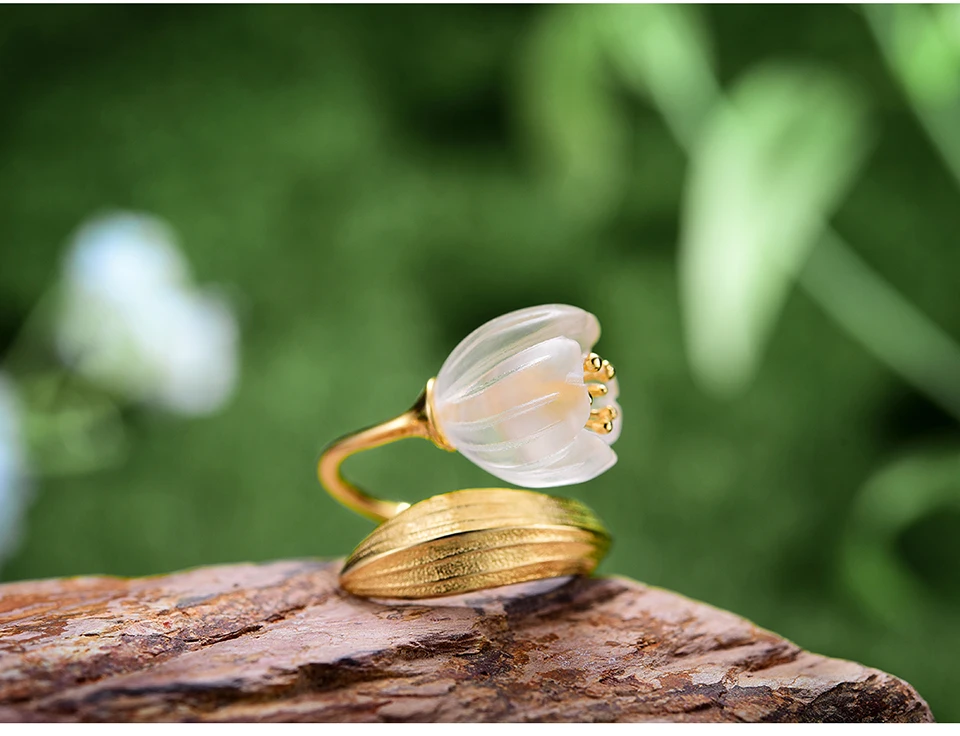 Lotus Fun Moment реального 925 пробы серебро Модные украшения Природный кристалл ландыш цветок комплект ювелирных изделий для Для женщин