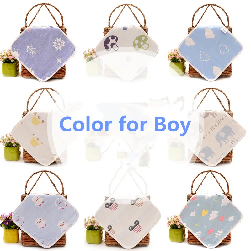 color for boy 5 шт./лот, мягкое детское полотенце, хлопок, 6 слоев, муслин, детское слюнявчик, полотенце для мальчиков и девочек, квадратный платок с рисунком, детское полотенце для кормления - Цвет: color for boy