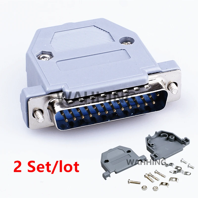 

2 комплекта, 25 P DB25, разъем Centronics, DB25, 25 Pin, штекер, разъем, медь, DB25, адаптер с пластиковым корпусом, сделай сам, HY854