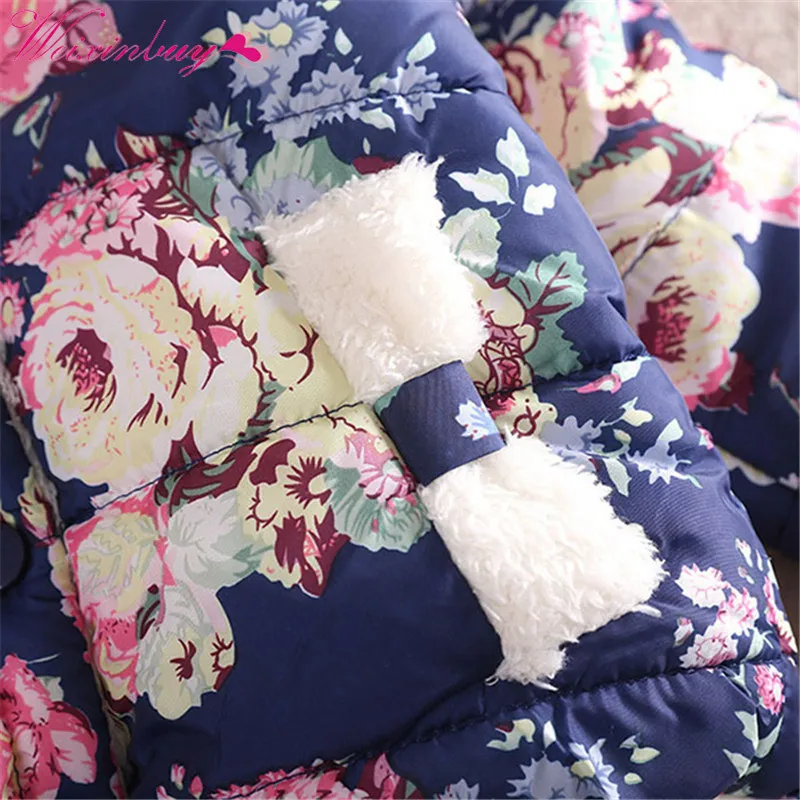 Зимнее пальто для маленьких девочек с цветочным принтом и воротником стойкой