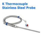 Датчик температуры из нержавеющей стали, трубка термопары типа K с проводным кабелем 1 м, 2 м, 3 м, 4 м, 5 м