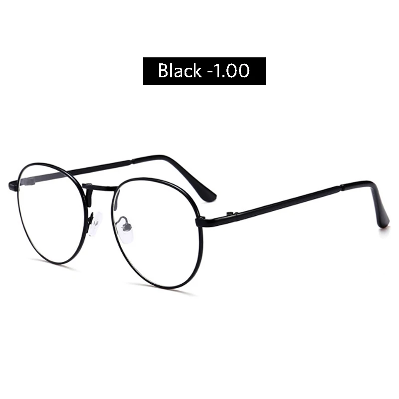 Black -1.00 Iboode Ретро близорукие очки линзы металлические очки близорукость-1,00-1,50-2,00-2,50-3,00-3,50-4,00-диоптрий унисекс близорукие очки - Цвет оправы: Black -1.00
