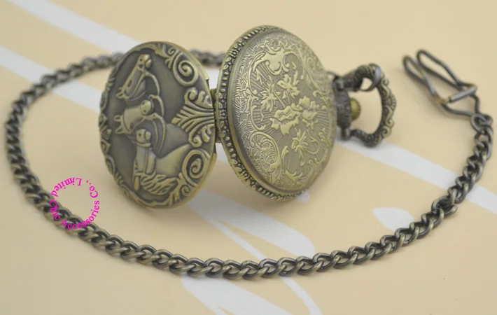 

wholesale buyer three horse pocket watch necklace good quality fob watches bronze retro classic classical vintage hour