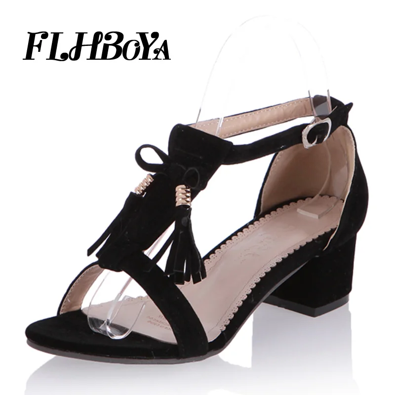 Модные женские ботильоны с бахромой Обёрточная бумага блочном каблуке летние