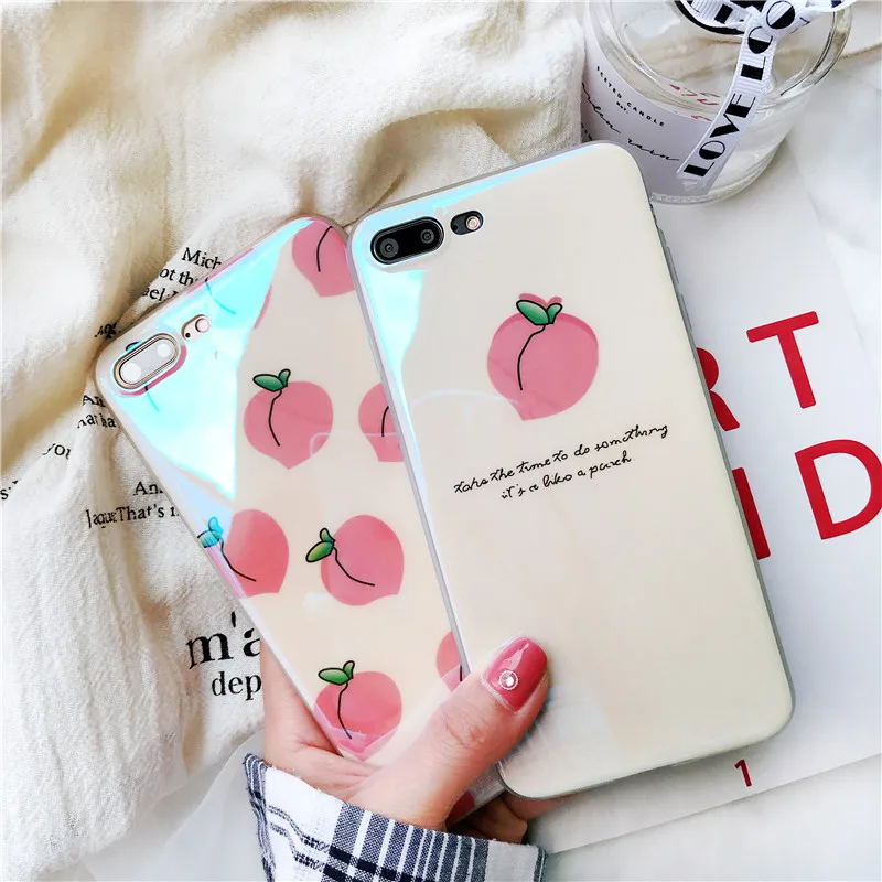 Blu-ray Peach phone case for iPhone 6s 7 Plus 8 XS MAX XR X glossy cover 6 6P 7P 8P |