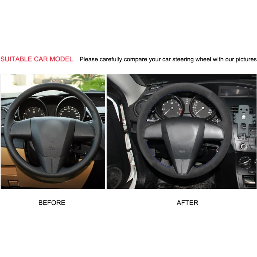 DIY черный замшевый кожаный чехол рулевого колеса автомобиля для Mazda 3 Axela 2010 2013 5 6 CX